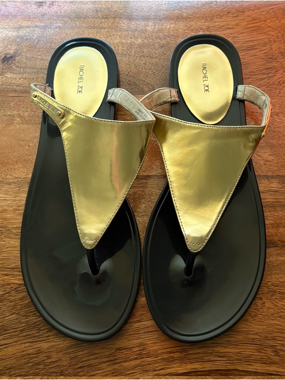 Rachel Zoe- Gold Leather Triangle Strap Thong Sandals